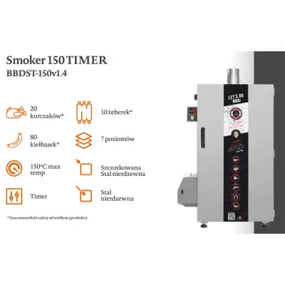 Wędzarnia elektryczna, cyfrowa, smoker BBQ Borniak TIMER 150l z podajnikiem wiórek i z generatorem dymu - RATY 0%