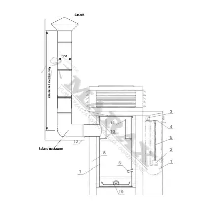 Zestaw kominowy ze stali nierdzewnej INOX: 5m fi130mm + daszek + kolano nastawne do piecy olejowych XARAM ENERGY/MTM 8-30, MAC-17