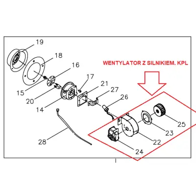Wentylator z silnikiem - kpl do palnika do nagrzewnic olejowych XARAM Energy, Tiger King TK-80ID, ZF-80ID, KOD: R20-15028