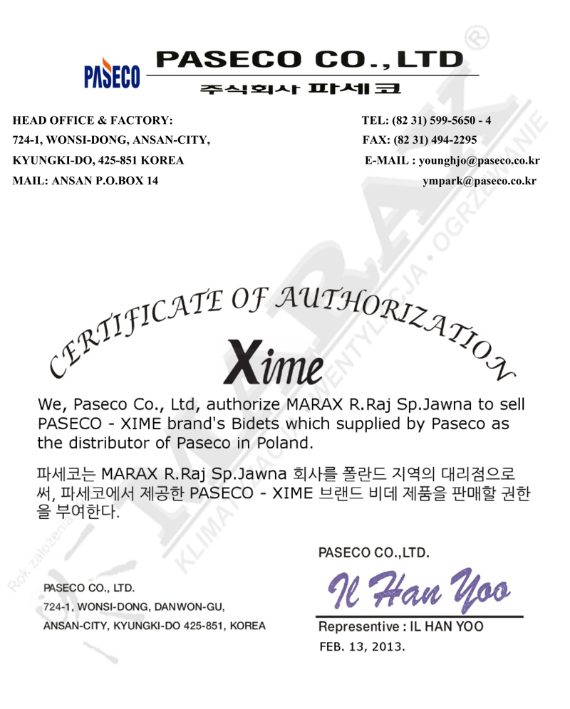 Xime certyfikaty autoryzowanego sprzedawcy