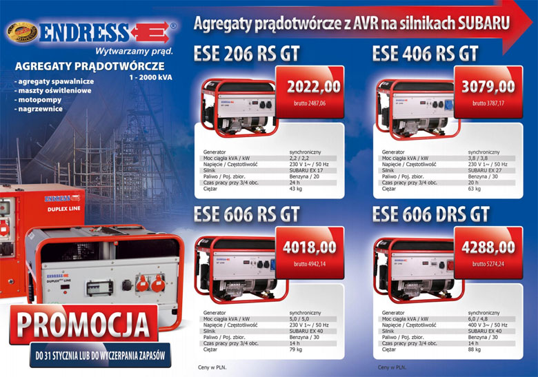 Agregaty prdotwórcze z AVR endress, promocja styczeń 2011