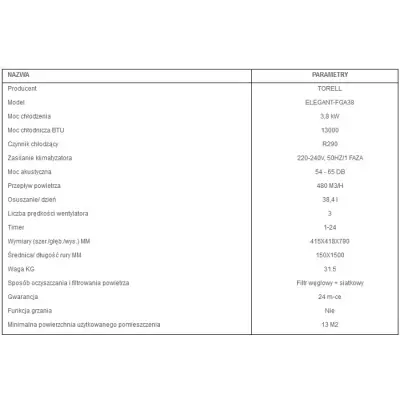 Klimatyzator przenośny TORELL ELEGANT FGA-38 moc:3,8 kW na 45m2